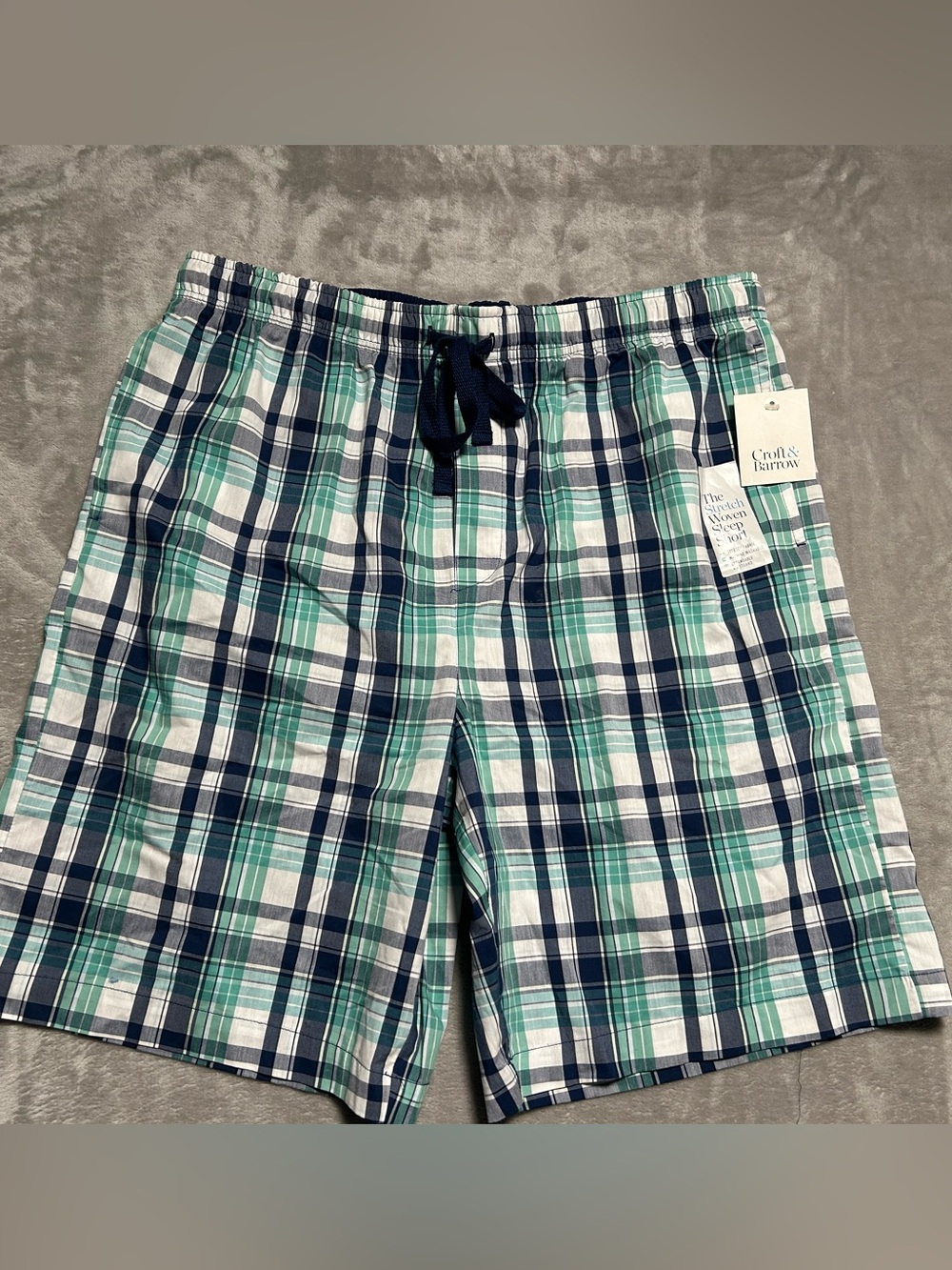 Croft & Barrow Stretch Woven Sleep Shorts Men’s Large Plaid Drawstring